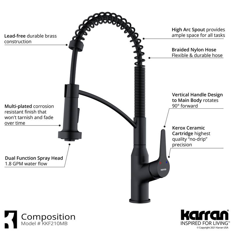 Karran All-in-One Apron Front/Farmhouse Quartz 34-in Single Bowl Kitchen Sink in White with Faucet KKF210 in Matte Black
