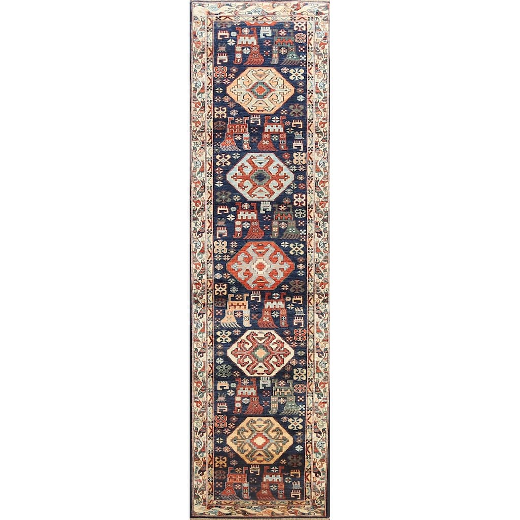 Tribal Geometric Oriental Kazak Runner Rug Wool Hand-knotted Carpet - 2'8" x 11'9"