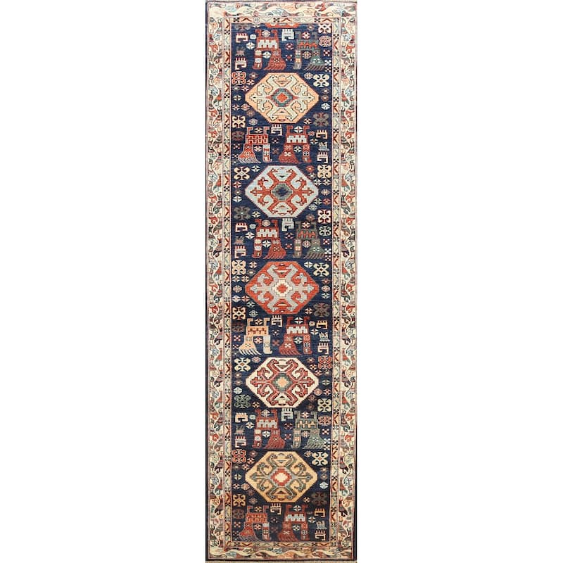 Tribal Geometric Oriental Kazak Runner Rug Wool Hand-knotted Carpet - 2'8" x 11'9"