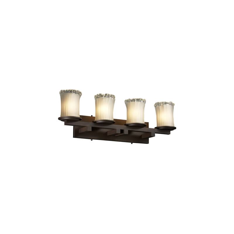 Justice Design Veneto Luce Dakota Dark Bronze 4-light Bath Bar, White Frosted Cylinder with Rippled Rim Shade