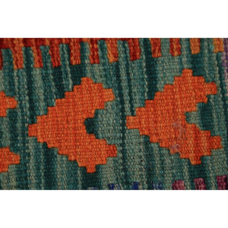 All-Over Geometric Kilim Oriental Area Rug Flatweave Wool Carpet - 8'4" x 9'8"