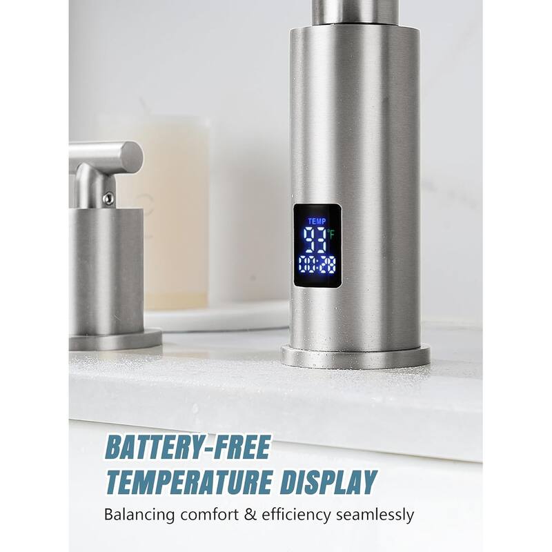 Lefton Waterfall Pull-Out Bathroom Faucet 3 Hole with Temperature Display in Fahrenheit (Battery-Free), BFWS2401