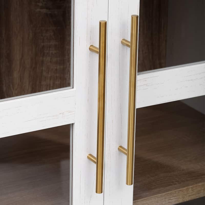 Farmhouse 71" Tall Arched Pantry Cabinet with 2 Drawers, Glass Door, Adjustable Shelves for Kitchen or Dining