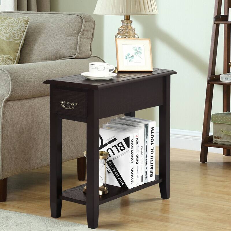 22" Set of 2 Vintage Style Woode Side End Table with Drawer and Open Shelf for Bedroom or Living