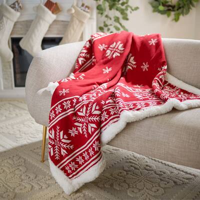 SAFAVIEH Holiday Wintry Red Sherpa 50 x 60-inch Throw Blanket