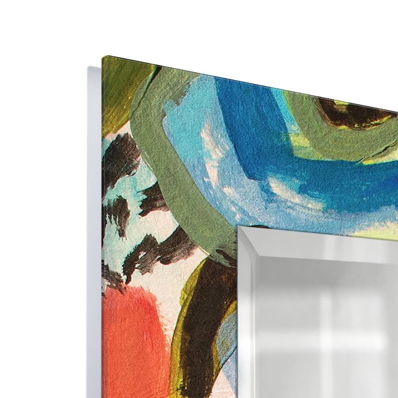 "Secret Garden Floral" Reverse Printed Beveled Art Glass Cabinet Console Table and Mirror Set