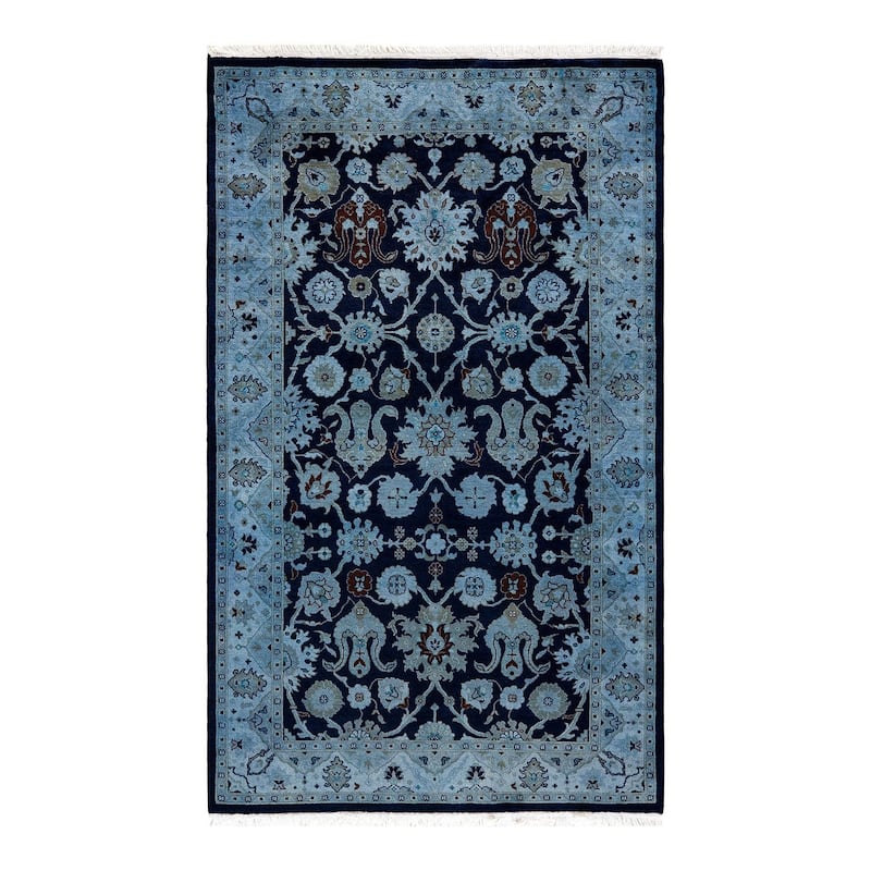 Overton Hand Knotted Wool Vintage Inspired Modern Contemporary Overdyed Blue Area Rug - 3' 2" x 5' 3"