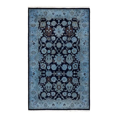 Overton Hand Knotted Wool Vintage Inspired Modern Contemporary Overdyed Blue Area Rug - 3' 2" x 5' 3"