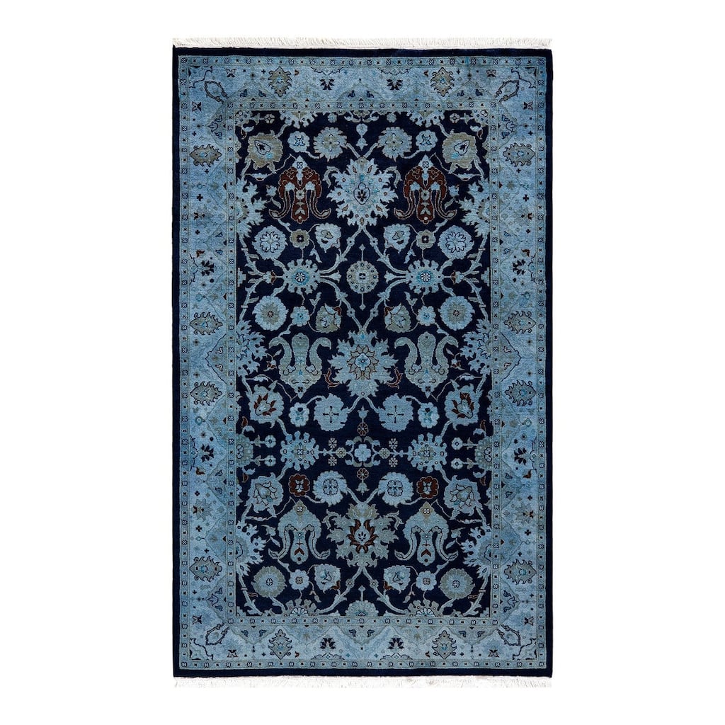 Overton Hand Knotted Wool Vintage Inspired Modern Contemporary Overdyed Blue Area Rug - 3' 2" x 5' 3"
