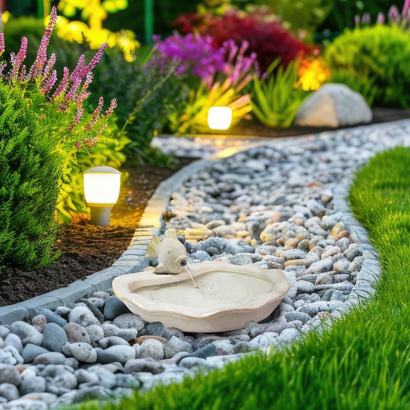 Sunnydaze Glazed Ceramic Fish Outdoor Water Fountain Garden Decor - 7-Inch