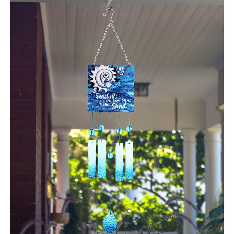 CoTa Global "Welcome Seashell Hanging Sea Glass Wind Chime- 29.92 Inch