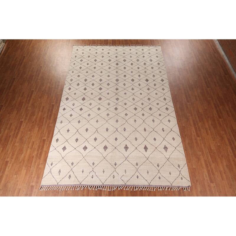 All-Over Trellis Moroccan Large Oriental Area Rug Handmade Wool Carpet - 9'7"x 14'8"