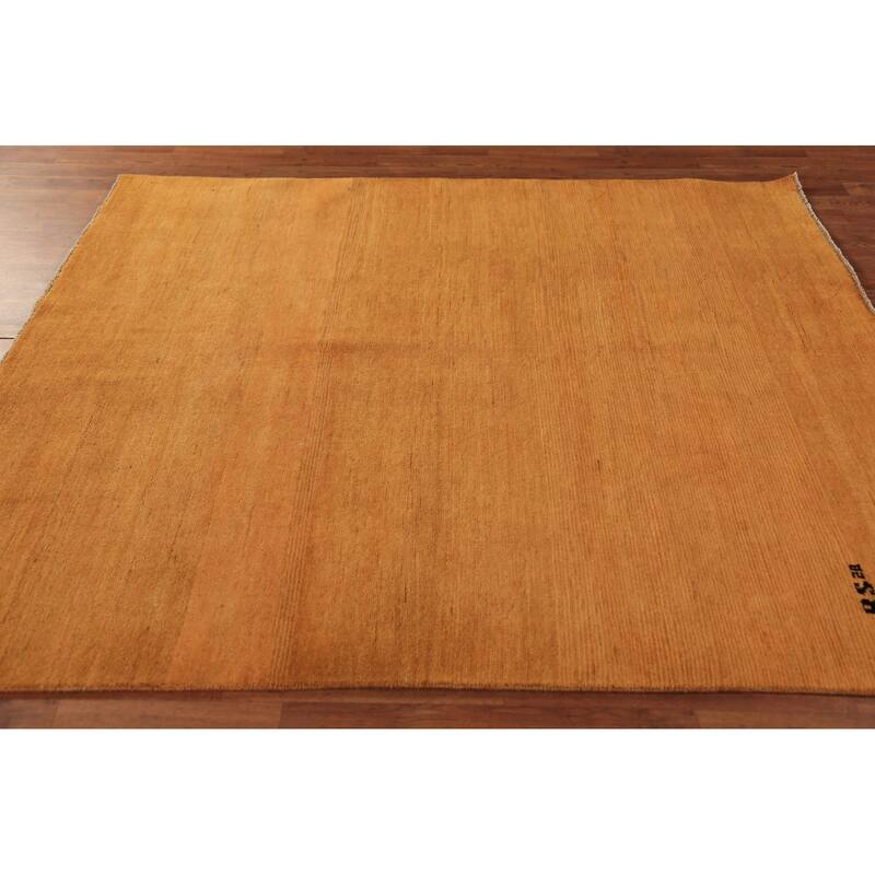 Orange Gabbeh Modern Area Rug Hand-Knotted Oriental Wool Carpet - 5'11" x 6'9"