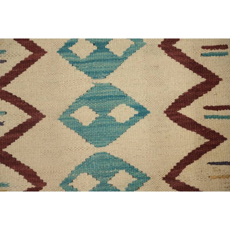 Hand Woven Oriental 100% Wool Carpet Southwestern Tribal Beige & Ivories Kilim Area Rug - 4' 10'' X 2' 10''