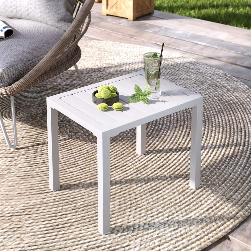 Pellebant Outdoor Aluminum Patio Side Table Rectangular End Table - 18.1 in L* 13.8 in W * 15.7 in H