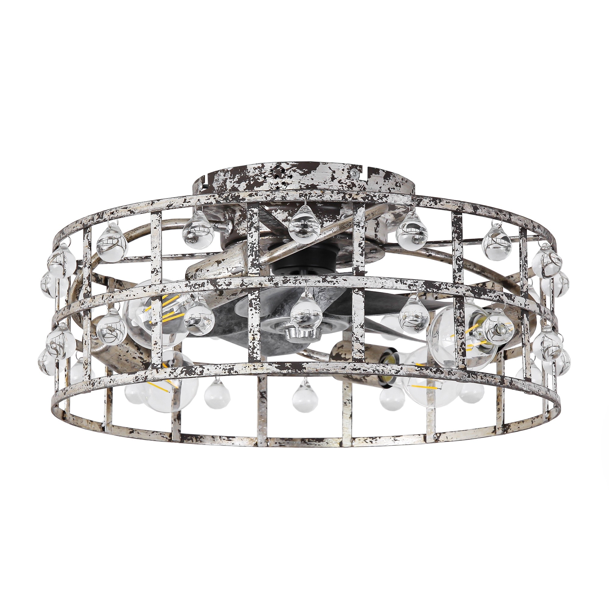18-inch Distressed Silver Crystal Caged Low Profile Celing Fan