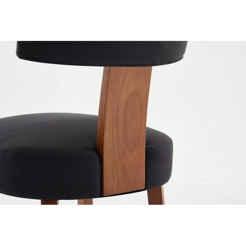 Set of 2 Linen Fabric Modern Armless Dining Chairs With Curved backrest and Solid Wooden Legs for Dining Room Living Room