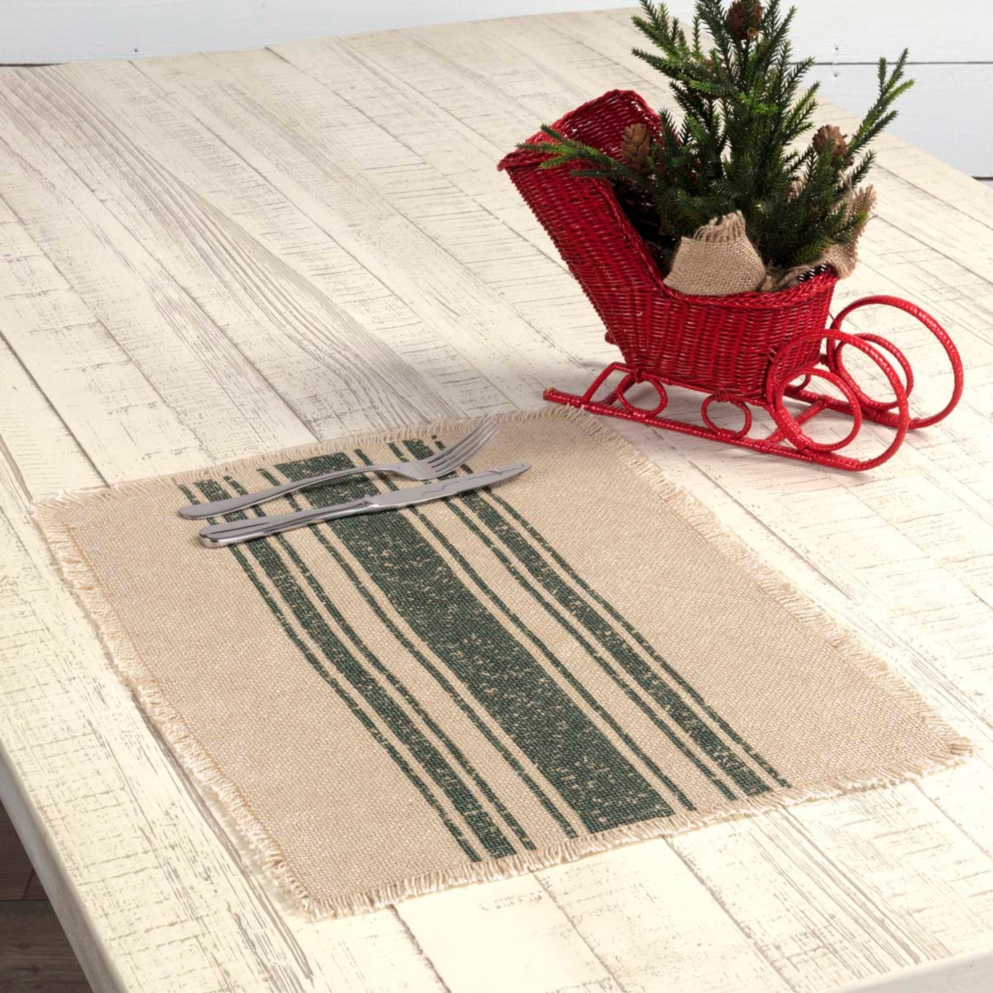 Vintage Burlap Stripe Placemat Set - Placemat 12x18