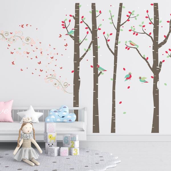 slide 2 of 8, Walplus Spring Birch Forest Tree Scene Kids Wall Sticker Nursery Decor