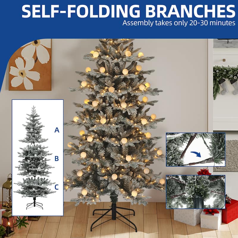 6/7.5 FT Pre-lit Flocked Layered Christmas Tree with Remote Control