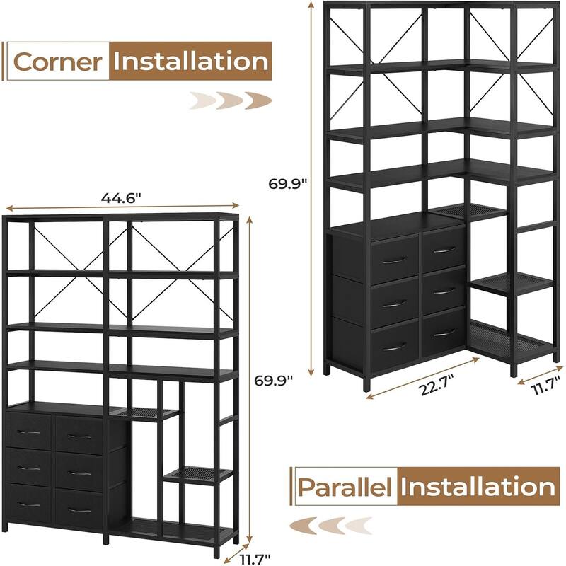 Corner Bookshelf 6 Fabric Drawers Bookcase Display Shelf
