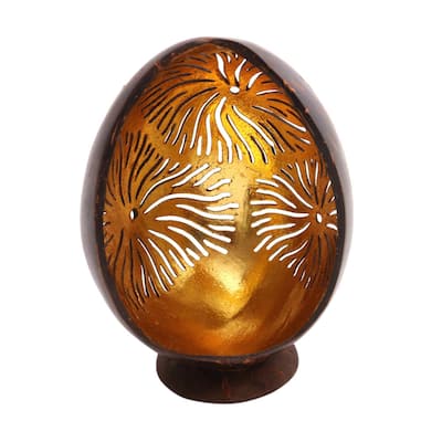 Handmade Golden Fireworks Coconut Shell Catchall (Indonesia) - 5.5" H x 3.9" W x 3.1" D