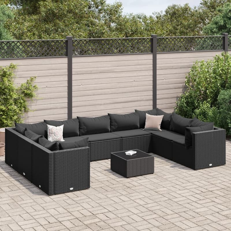 vidaXL Patio Lounge Set with Cushions Sectional Sofa Garden Backyard Poly Rattan - Black Medium