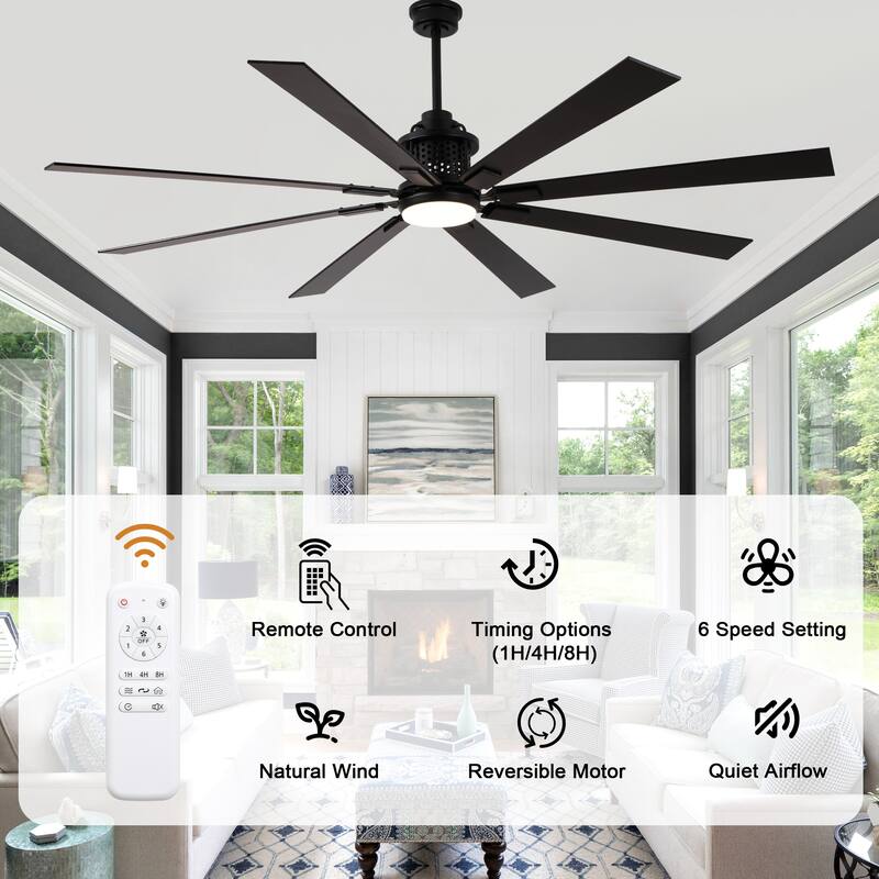 Bella Depot 72" Black Industrial Ceiling Fan with Light and Remote
