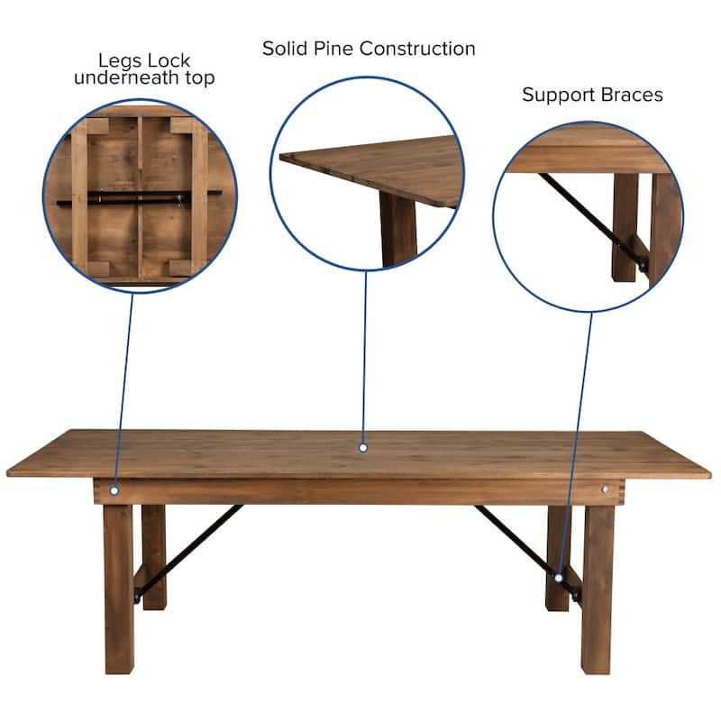 8' x 40" Antique Rustic Folding Farm Table and Four 40.25"L Bench Set
