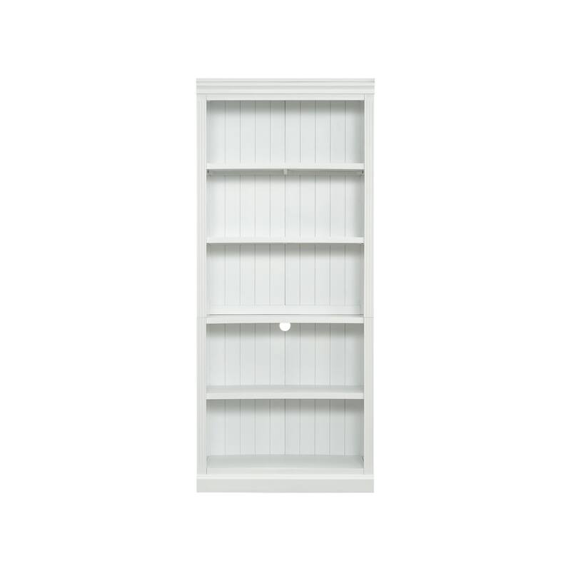 83" Tall 5-Tier Wood Bookcase Classic Solid Color Bookshelf with Adjustable Shelves, LED Light Bar, Open Display Storage Cabinet