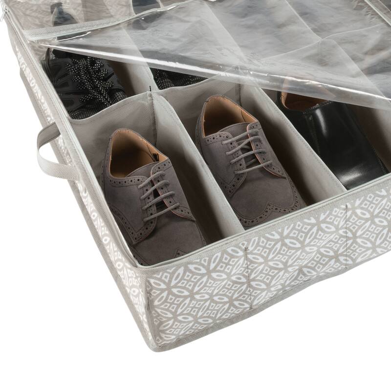 Simplify 12 Pair Boho Print Under the Bed Shoe Storage Bag in Grey - 29.3" x 23.6" x 5.9"