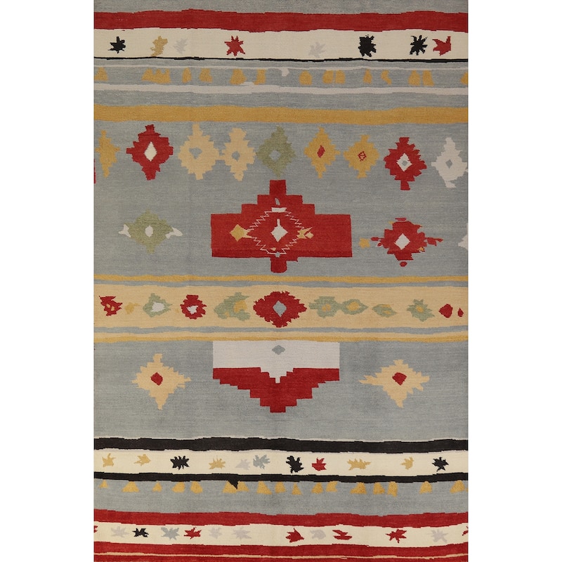 Hand Knotted Oriental 100% Wool Carpet Modern Geometric Greys & Charcoal Gabbeh Area Rug - 9' 2'' X 6' 0''