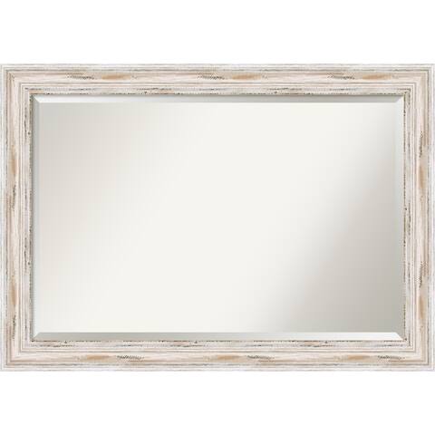 Beveled Wood Wall Mirror - Alexandria White Wash Frame - Outer Size: 41 x 29 in