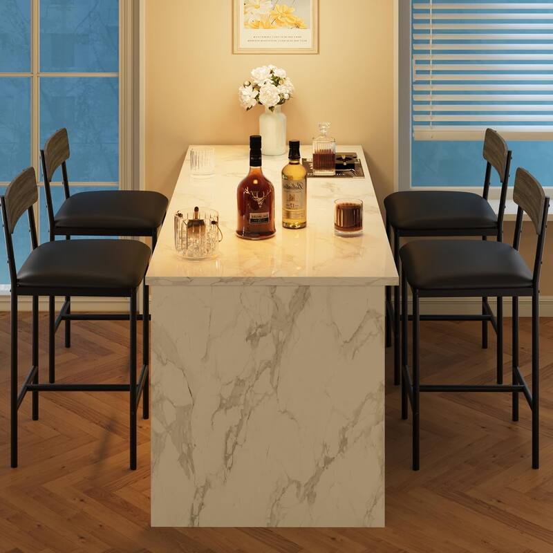 Set of 2 Upholstered Bar Chairs Counter Height Barstools for Kitchen Island - 14.5" L x 16.5" W x 37.4" H