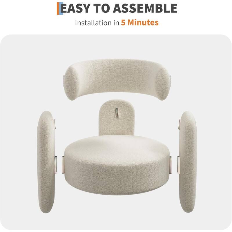 Modern Chenille Accent Chair,Round Corner Side Sitting Lounge Armchair for Bedroom