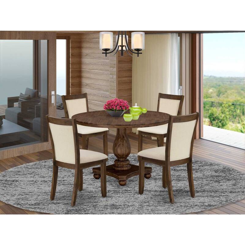HomeStock 5-Piece Sand Blasted Black Finish Solid Wood Top Dining table with 4 Chairs