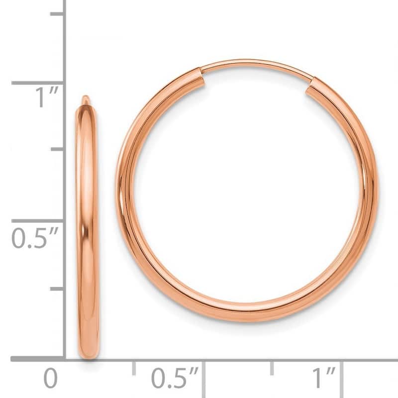 Curata 14k Rose Gold Polished Round Endless 2mm Hoop Earrings - 24.9x25mm Wide 2mm Thick