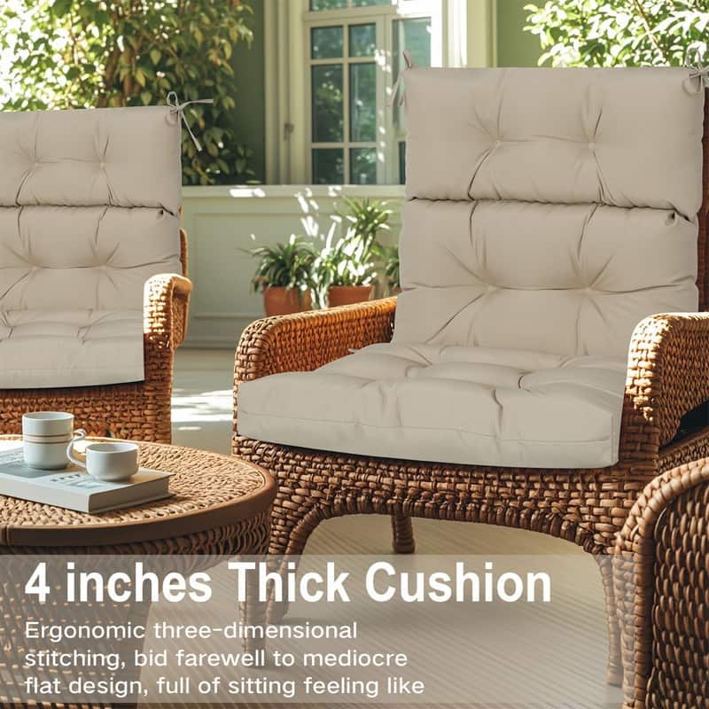 2 Pcs Set High Back Patio Chair Cushions, 44'' x 22''x 4''Tufted Rocking Chair Cushions, for Garden Porch Home Office Chair Use