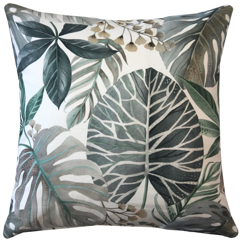 Thai Garden Leaf Throw Pillow - 20" x 20" - Cover Only - Grey