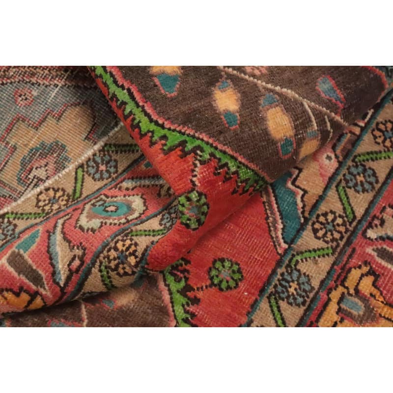 Hand Knotted Oriental 100% Wool Carpet Traditional Geometric Oranges & Rust Tabriz Runner Rug - 13' 3'' X 3' 3''