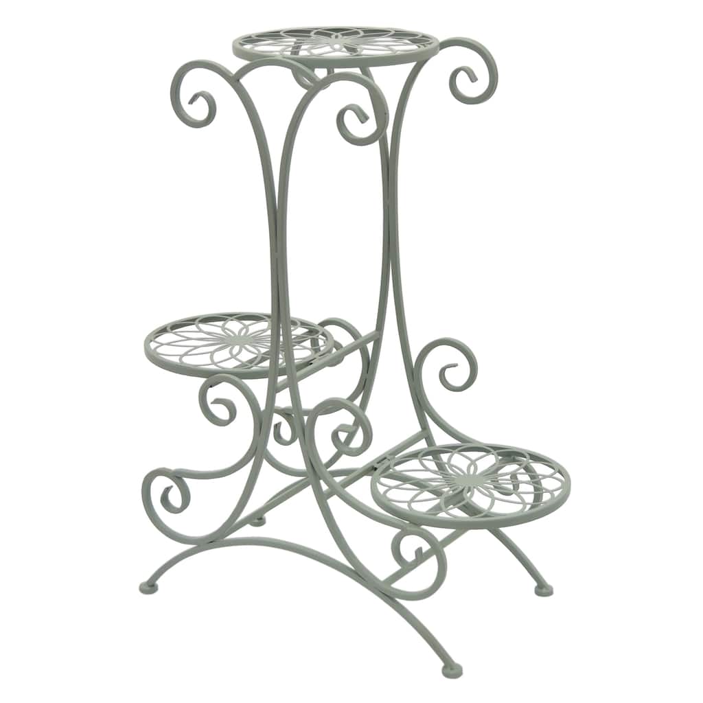 Plutus Brands Metal 3 Tier Planter Stand in Green Metal