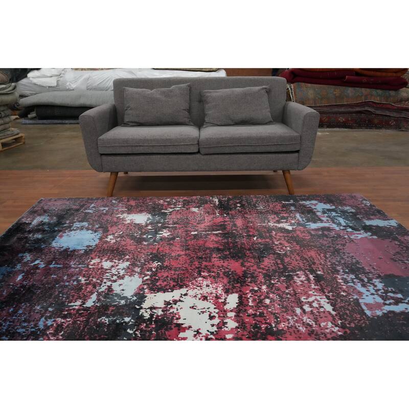 Hand Knotted Oriental Viscose Silk Carpet Modern Abstract Pink Abstract Area Rug - 7' 8'' X 5' 5''