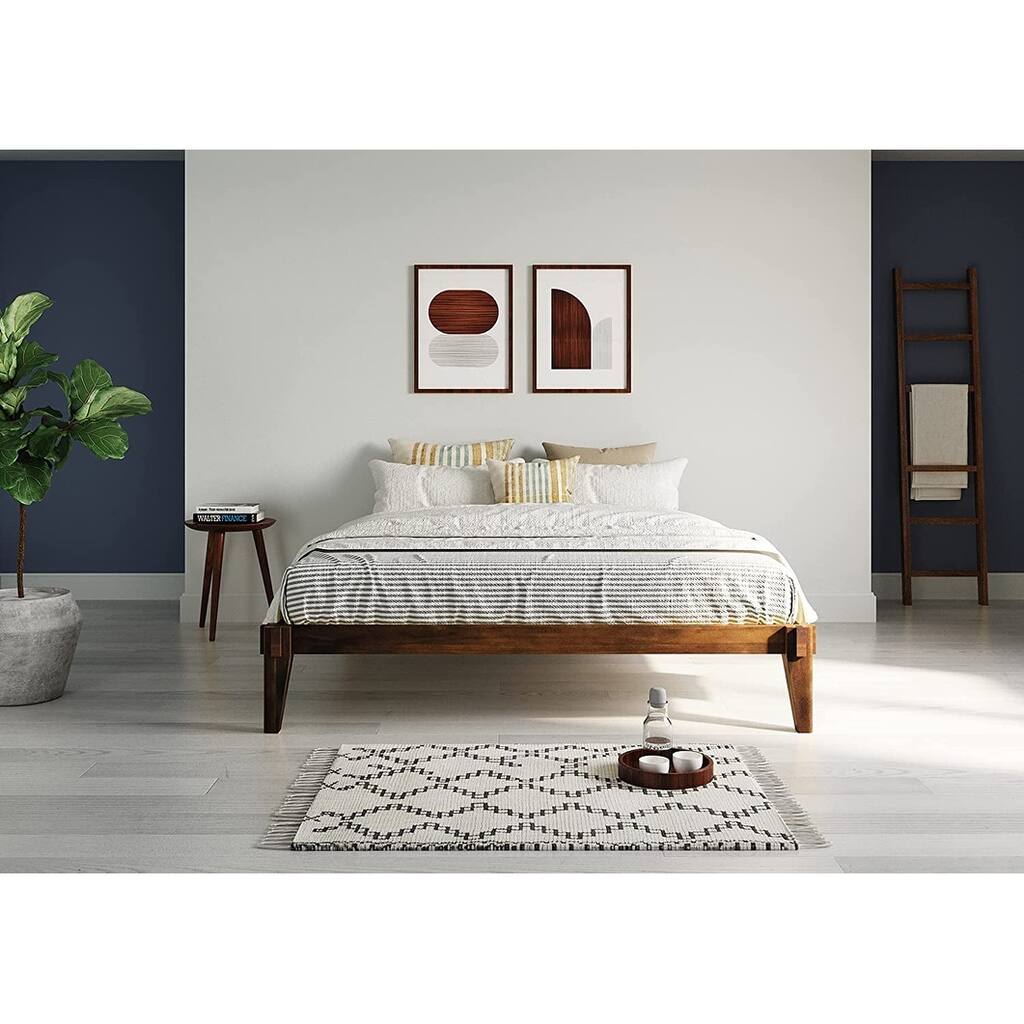 King Size | Chalipa Signature Wooden Bed Frame Without Headboard, Solid Wood, Walnut