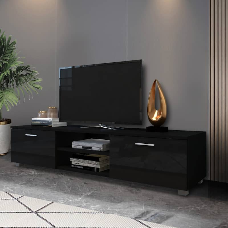 Modern Style 62.99" TV Stand with Open Shelves and 2 Storage Cabinet for TVs Up to 70"