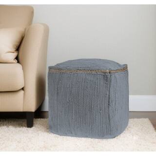 HomeRoots 18" Dark Gray And Natural Cotton And Jute Cube Pouf Ottoman