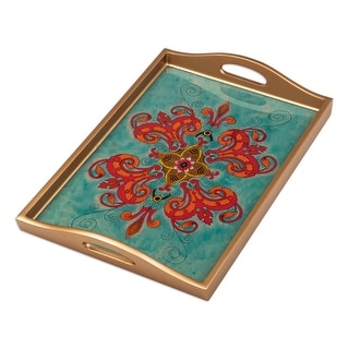 Novica Handmade Sweet Spring Flower Reverse-Painted Glass Serving Tray
