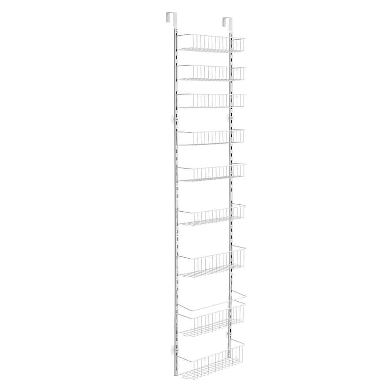 Pantry Organizer with Adjustable Baskets Wall Mount & Over Door Rack - 9 - White