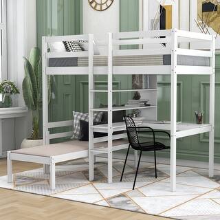 Convertible Loft Bed with L-Shape Desk and Storage Shelves