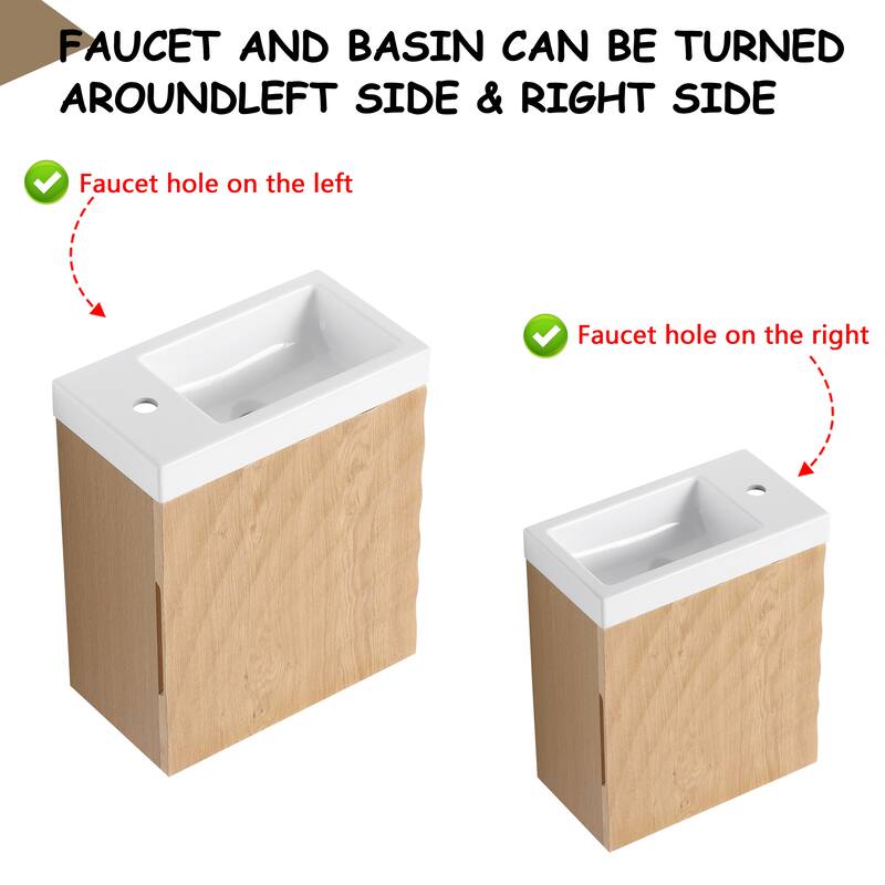 GDFStudio - Helsinki 18.5" Modern Wall-Mounted Bathroom Vanity Set with Resin Sink, Soft Closing Door & Antirust Hardware