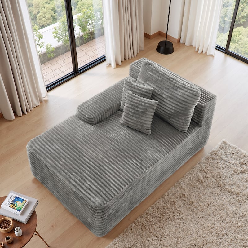 Oversized Upholstered Modular Sectional Chaise Lounge with Pillows - Light Grey-left facing - Left Facing